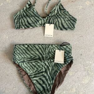 Acacia Green Zebra Print Bikini Set